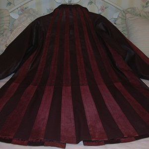 Classy suede & leather  Burgundy 3/4 length coat (34" back length)